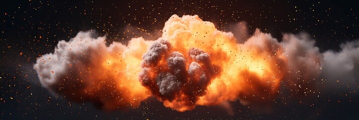 A large cloud of smoke and fire is in the air - obrazy, fototapety, plakaty