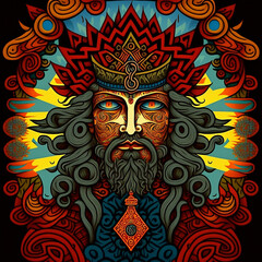 God illustration in symmetry celtic art. Element design. Celtic art of east totem and west style in psychedelic. Fit for apparel, cover, poster, banner, background.