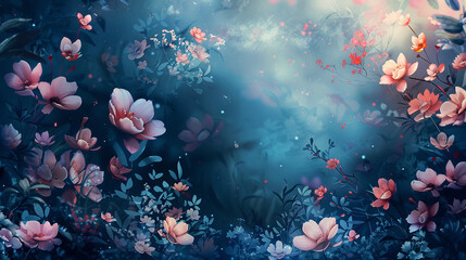 Fototapeta na wymiar Pink flowers and foliage with a mystical overlay of a starry night sky and nebulous textures. Watercolor dark. Ethereal Flowers against a Starry Sky Background. universe with cute florals blooming.