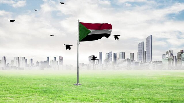 Sudan flying a flag and bird.Sudan flag.
