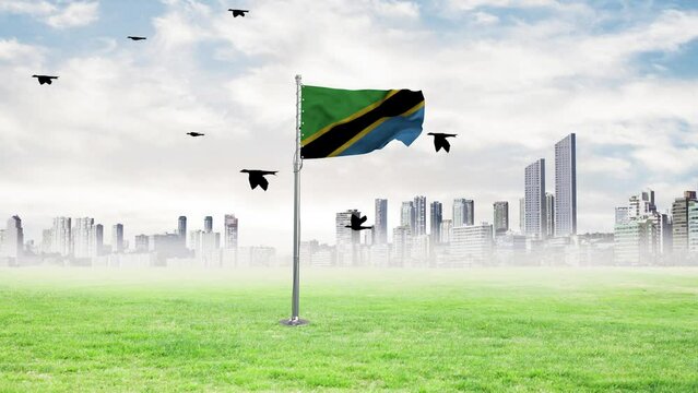 Tanzania flying a flag and bird. Tanzania flag.