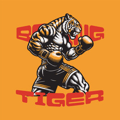 tiger boxing cool t-shirt design vector illustration