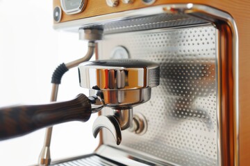 Close-up of a portafilter in an espresso machine