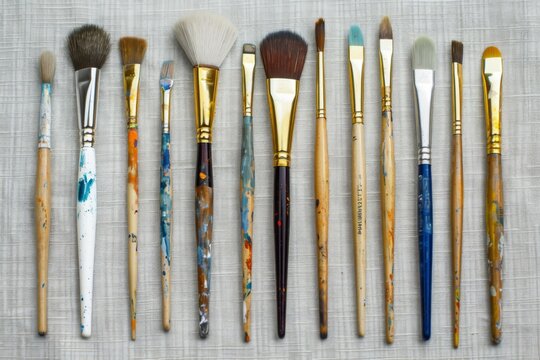 Assorted paint brushes on canvas