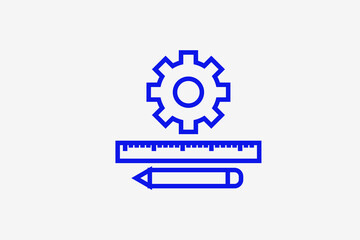 ruler, pencil, gear illustration in line style design. Vector illustration.	