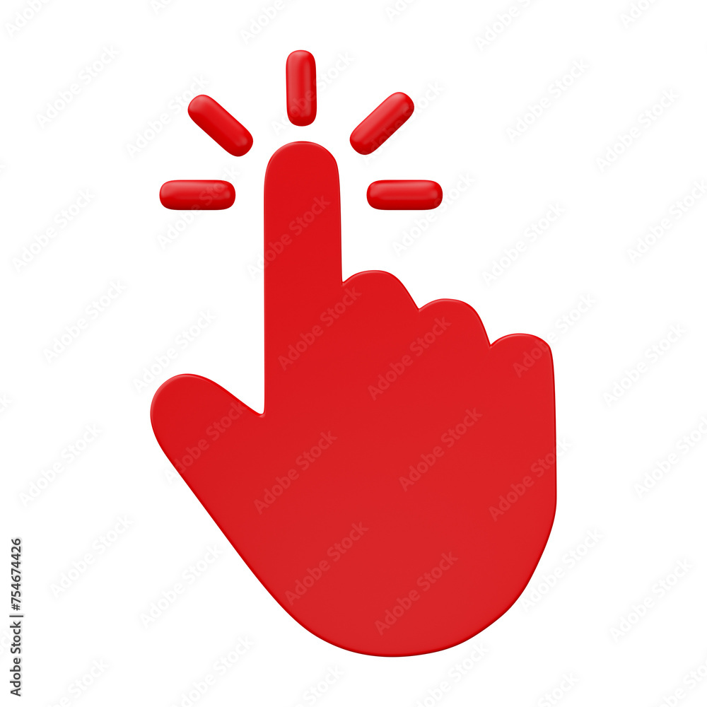 Poster hand arrow cursor isolated on transparent background. 3d render.