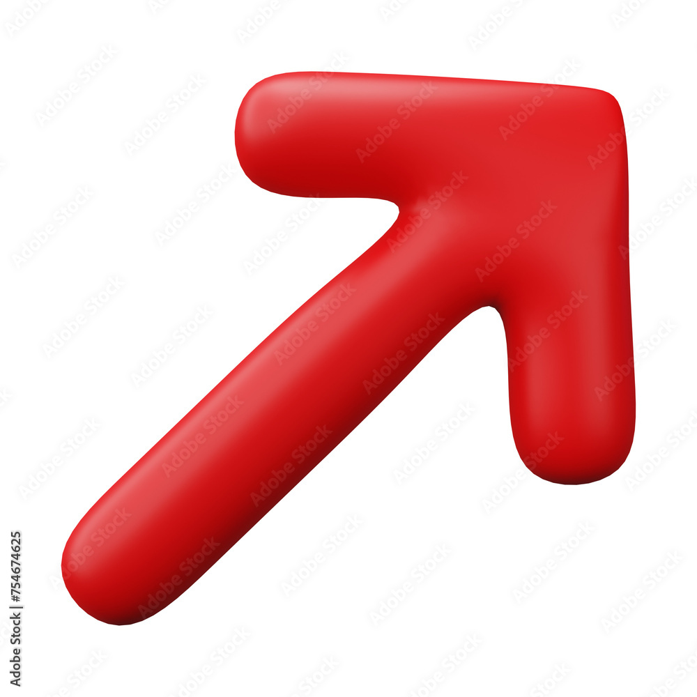 Poster red arrow pointing isolated on transparent background. 3d render.