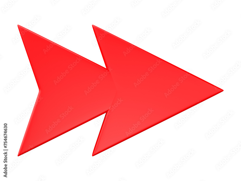 Poster red arrow isolated on transparent background. 3d render.