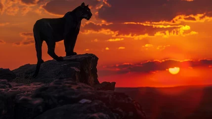 Tuinposter Majestic Black Panther in Dramatic Sunset Scene © AnimalAI