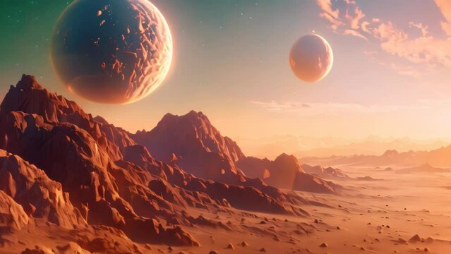fantasy landscape with planet concept. 4k video