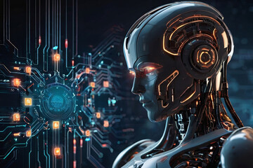 Intersection of AI and cybersecurity. AI enhances and challenges digital defense against cyber threats. 