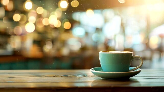 Scene of a cup of coffee on the table animation video looping motion