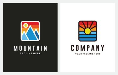 Mountain Sun Outdoor Adventure Vintage logo design inspiration