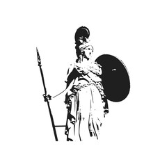 Silhouette of Athena Minerva with Shield and Spear  , The Beauty Greek Roman Goddess Logo Design