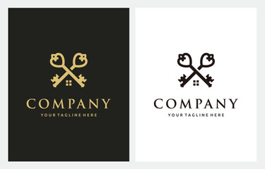 Crossed Key for House Estate Luxury Gold logo design inspiration