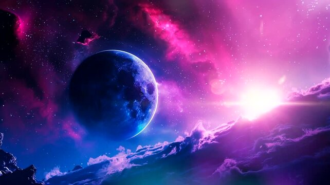 Planet in space animation video looping motion