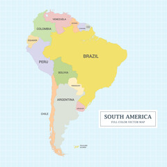 South America Full Color Vector Map. Separated layer easily editable. - 754678474