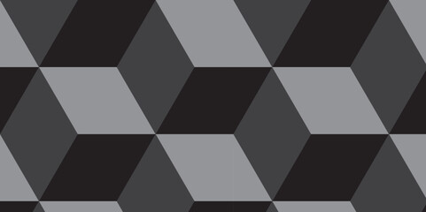 Seamless abstract black and gray stripe rectangles hexagon type cube geometric pattern. modern square diamond mosaic pattern. retro ornament grid tiles and wallpaper used for background.