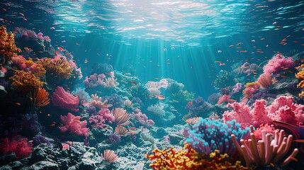 Ocean Underwater Landscape with Clay Coral Reefs, AI-Generated