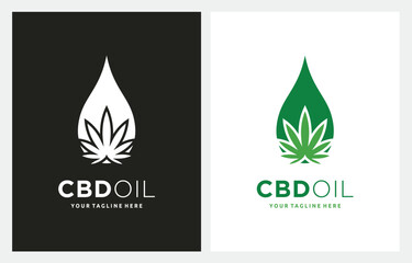 Marijuana Leaf and Hemp Oil Drop Medical Cannabis Oil Logo design inspiration