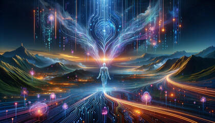 Obraz premium The Luminescent Guardian: A Surreal Dream of AI-Infused Safety
