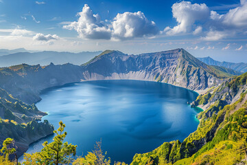 A beautiful volcano crater lake - obrazy, fototapety, plakaty