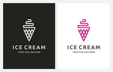 Ice Cream Line Art Minimalist logo design vector icon pink color