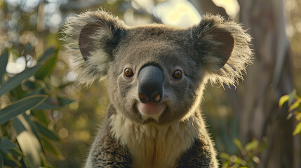 Portrait of young koala sitting on the tree