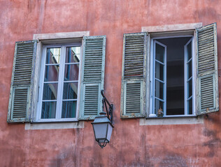 Windows on building in Nice, France