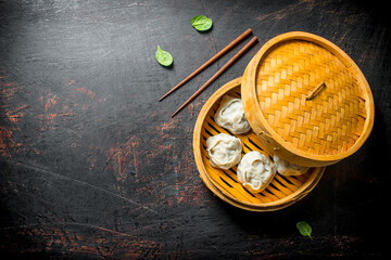 Delicious dumplings of manta with beef. - obrazy, fototapety, plakaty