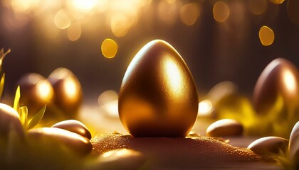 easter egg chocolate on golden light - obrazy, fototapety, plakaty