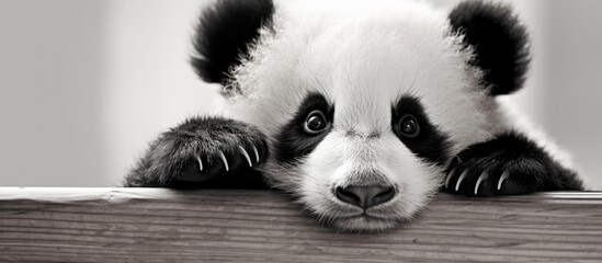 A closeup shot of a panda bear capturing its distinctive black and white fur pattern. The pandas...