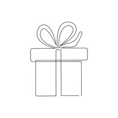 Gift box continuous one line drawing on transparent background.