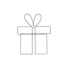 Gift box continuous one line drawing on transparent background.