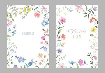 Waterccolor background set. Hand drawn floral illustration. Vector EPS.