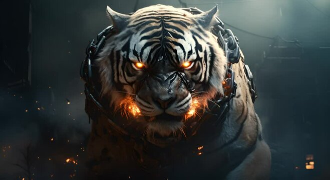 cinematic lighting Humanoid tiger, slow motion