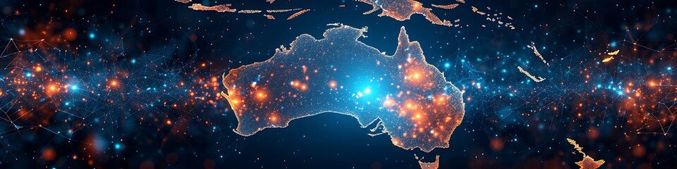 A colorful image of Australia with a blue background - Powered by Adobe