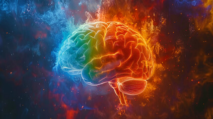 Rainbow human brain explosion, World Mental Health Day. generative ai - obrazy, fototapety, plakaty