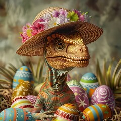 Velociraptor wearing Easter bonnet