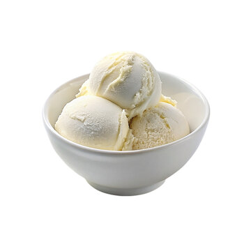 Scoops of vanilla ice cream in bowl isolated on transparent background