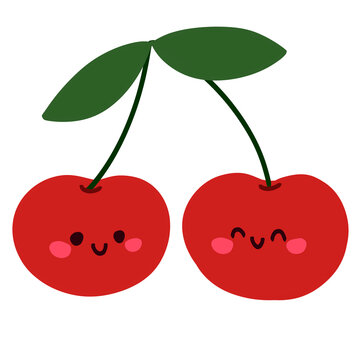 Isolated cute cherry with a happy smile in transparent background.