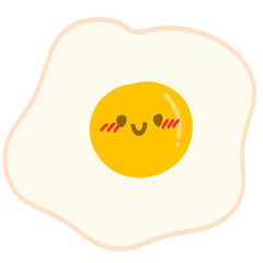 Isolated cute fried egg with a happy smile in transparent background.