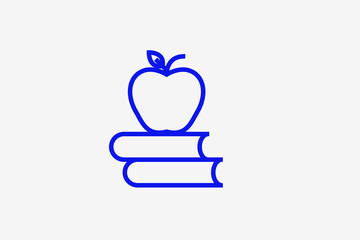 books and an apple illustration in line style design. Vector illustration.	