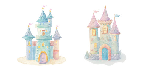 cute castle watercolour vector illustration