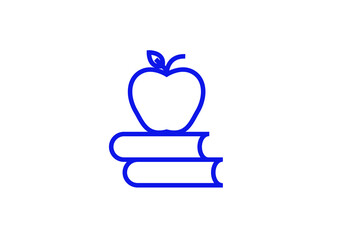 Isolated books and an apple illustration in line style design. Vector illustration.	