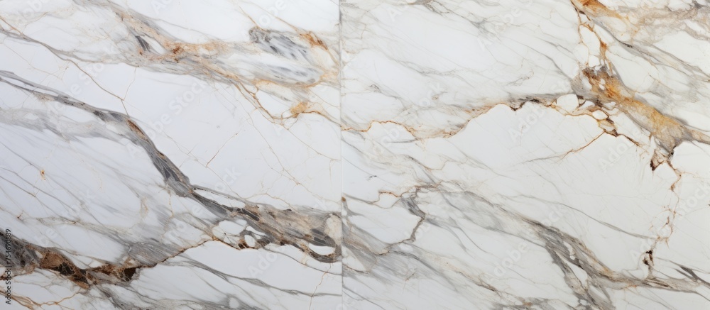 Poster a detailed view of a polished white marble surface, showcasing the intricate patterns and veins on t