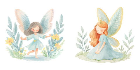 cute fairy watercolour vector illustration