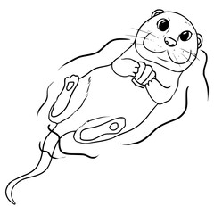 swimming otter illustration hand drawn outline isolated vector