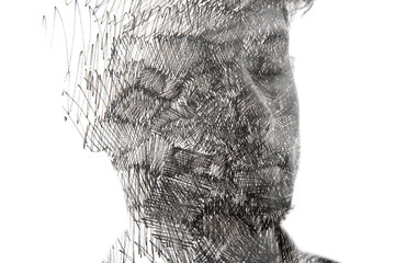 An abstract double exposure paintography portrait of a young man - 754691875