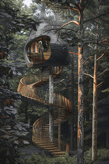 A treehouse mixed with nature and modern architectural design